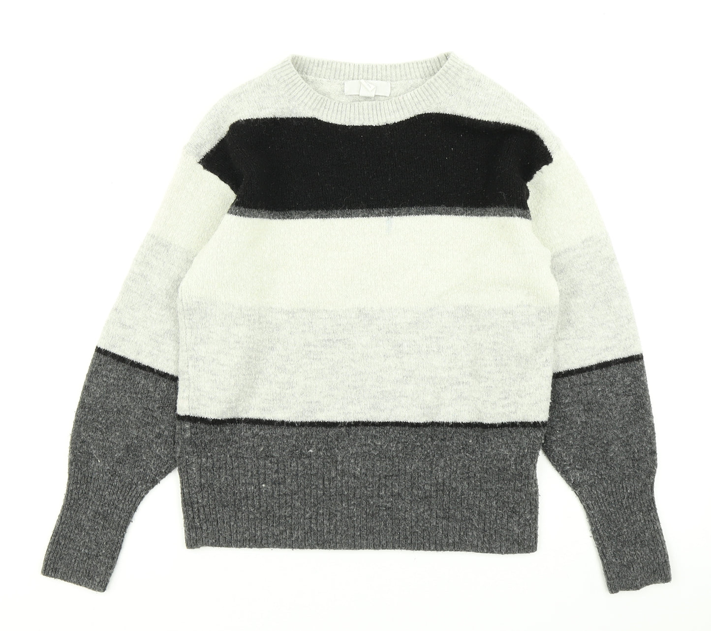 H&M Womens Grey Striped Knit Pullover Jumper Size XS