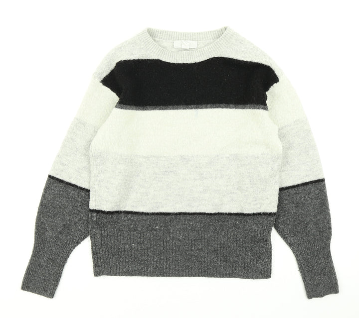 H&M Womens Grey Striped Knit Pullover Jumper Size XS