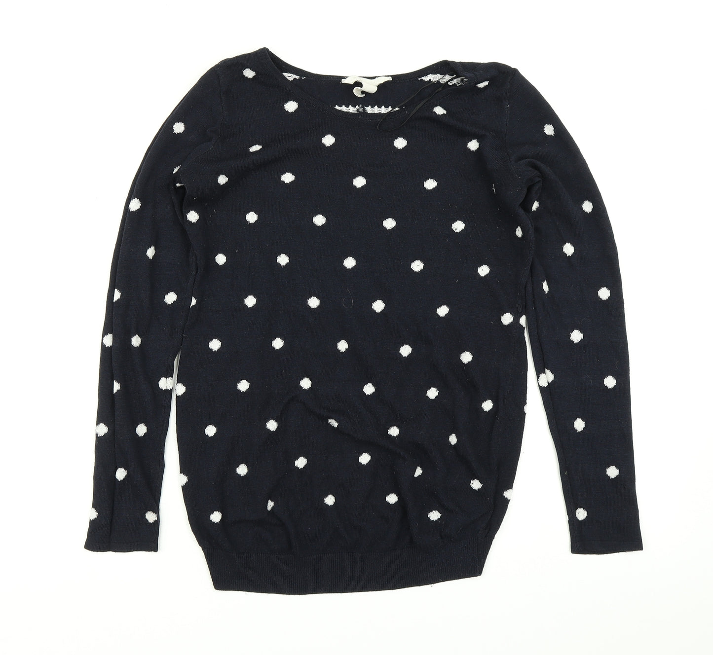 H&M Womens Blue Polka Dot Knit Pullover Jumper Size S