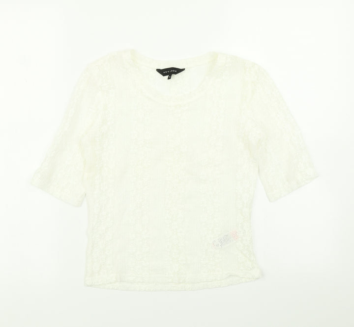 New Look Womens White Floral  Basic T-Shirt Size 8