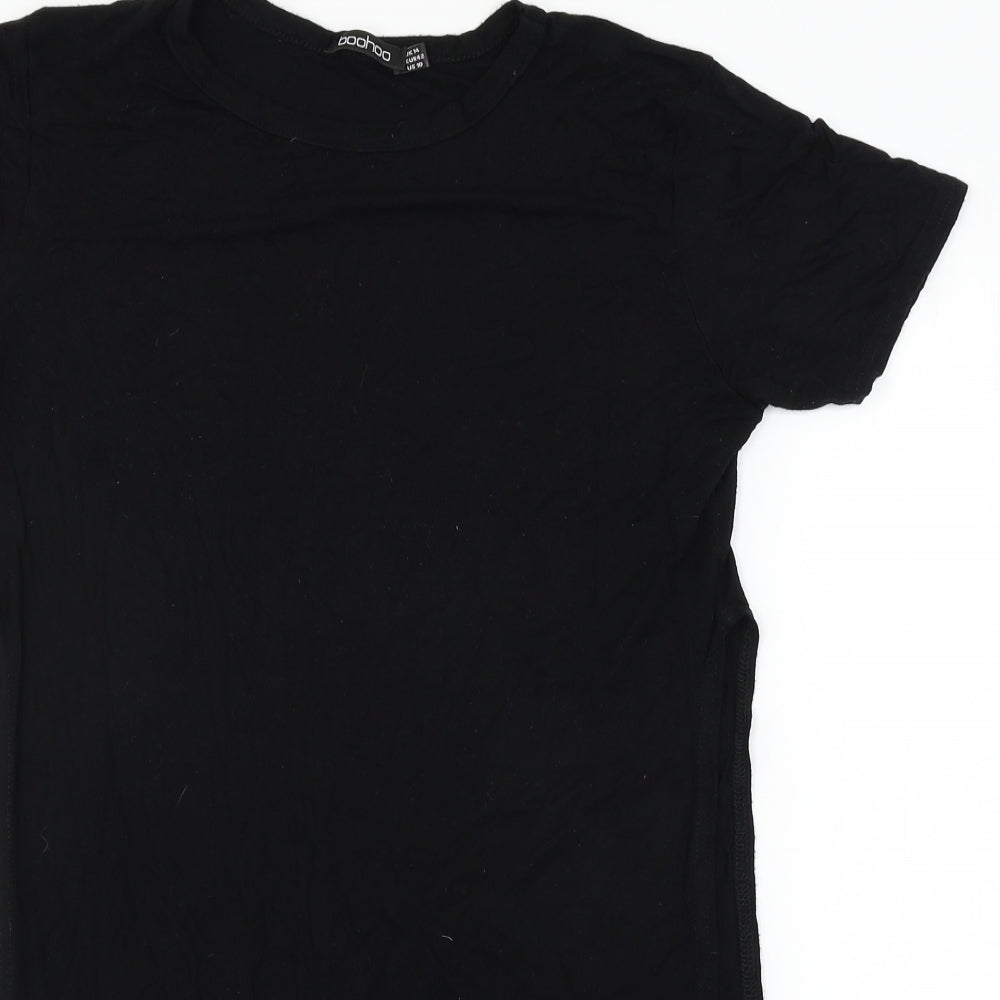 Boohoo Womens Black  Jersey Basic T-Shirt Size 14  - Split sides