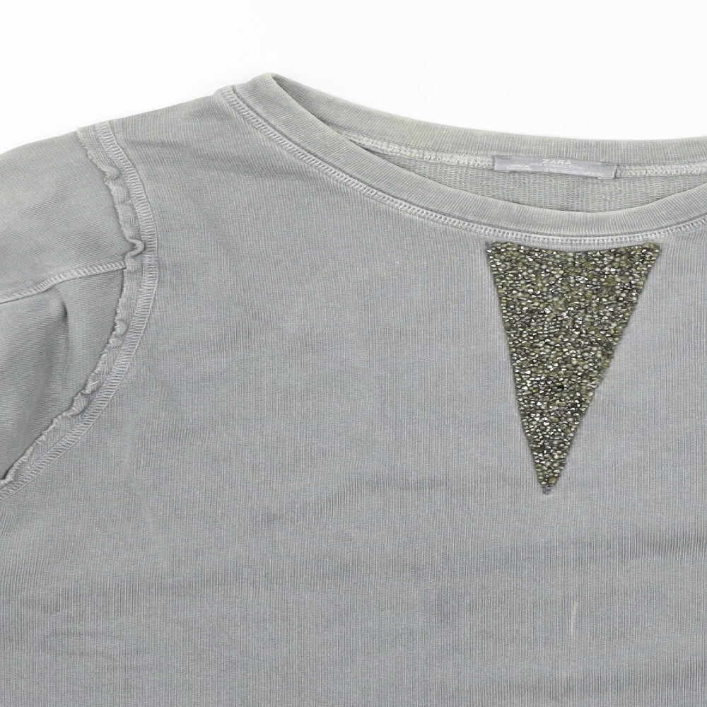 Zara Womens Grey Batik Jersey Pullover Sweatshirt Size S