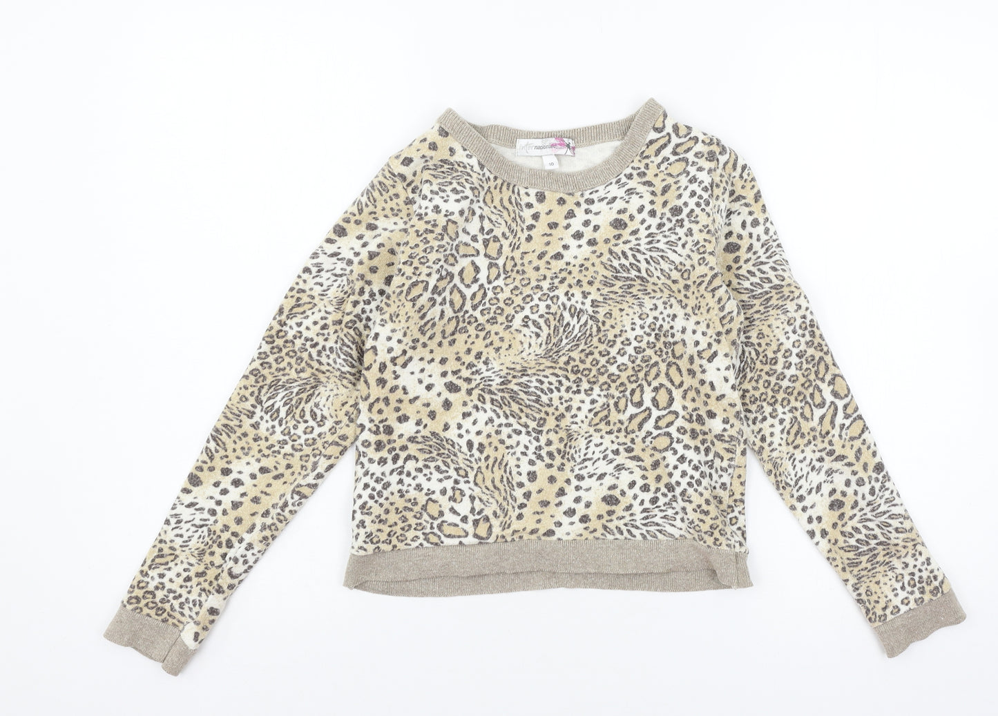 Internacionale Girls Brown Animal Print Jersey Pullover Sweatshirt Size 10 Years