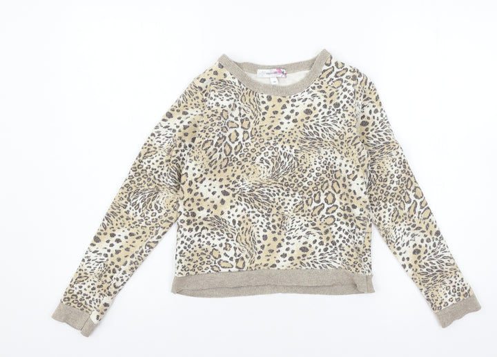 Internacionale Girls Brown Animal Print Jersey Pullover Sweatshirt Size 10 Years