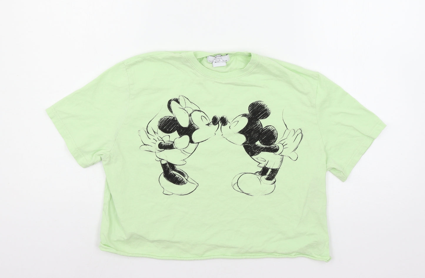 Bershka Girls Green  Jersey Basic T-Shirt Size XS  - Mickey and Minnie