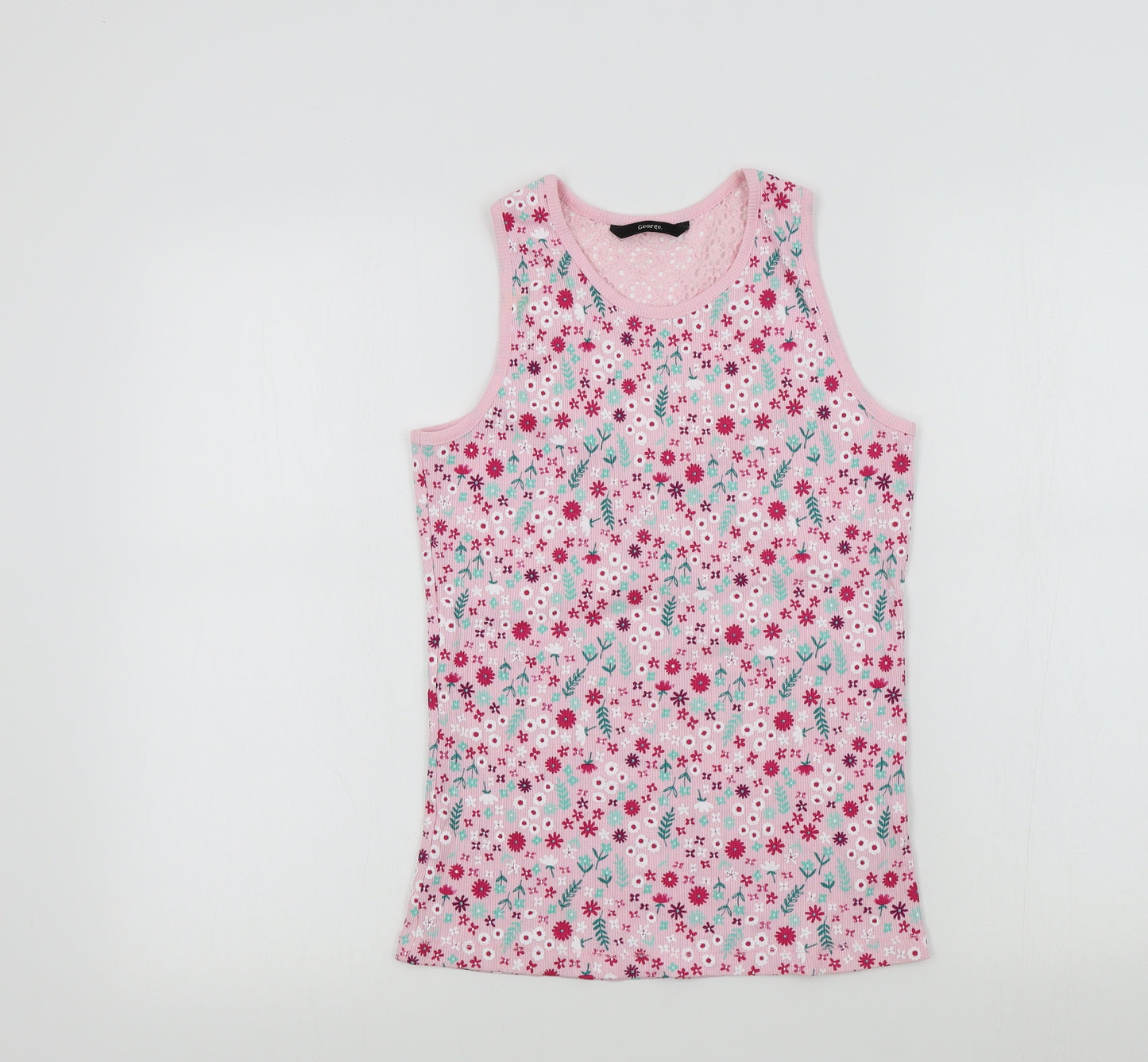 George Girls Pink Floral  Basic T-Shirt Size 13-14 Years