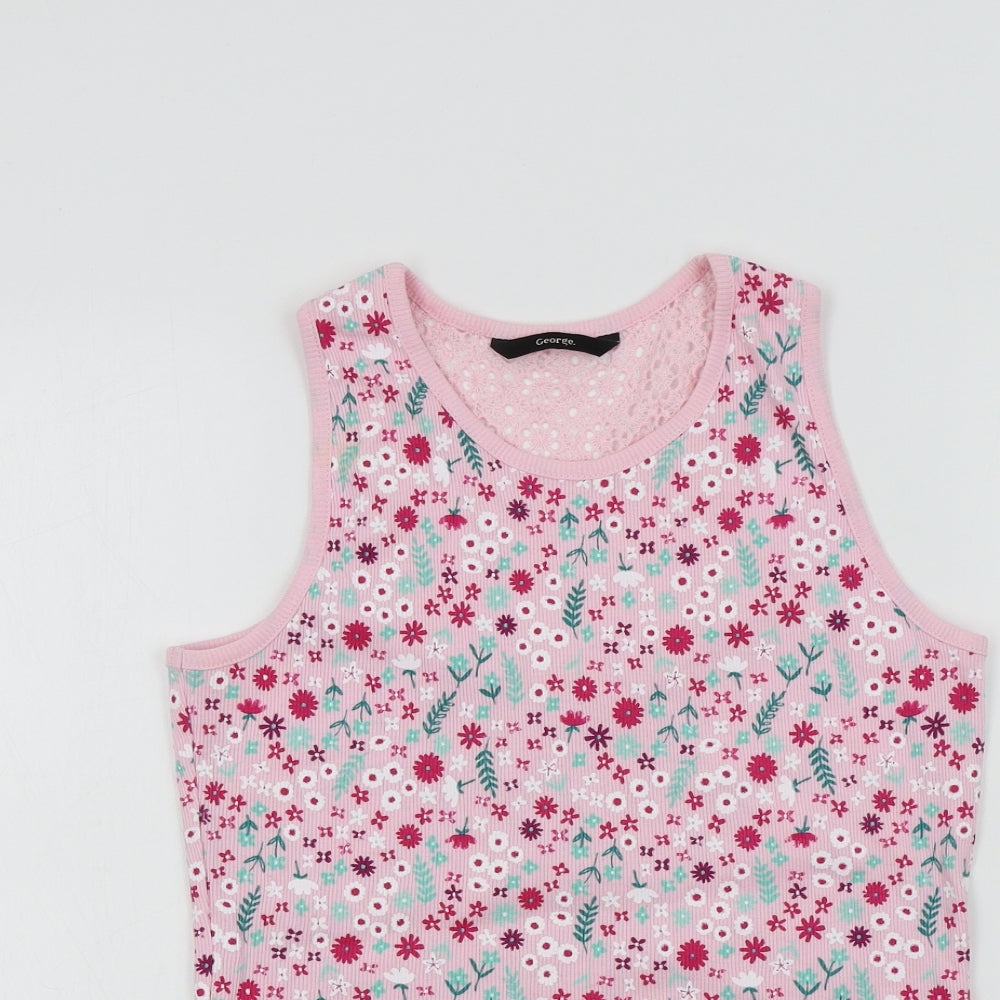 George Girls Pink Floral  Basic T-Shirt Size 13-14 Years