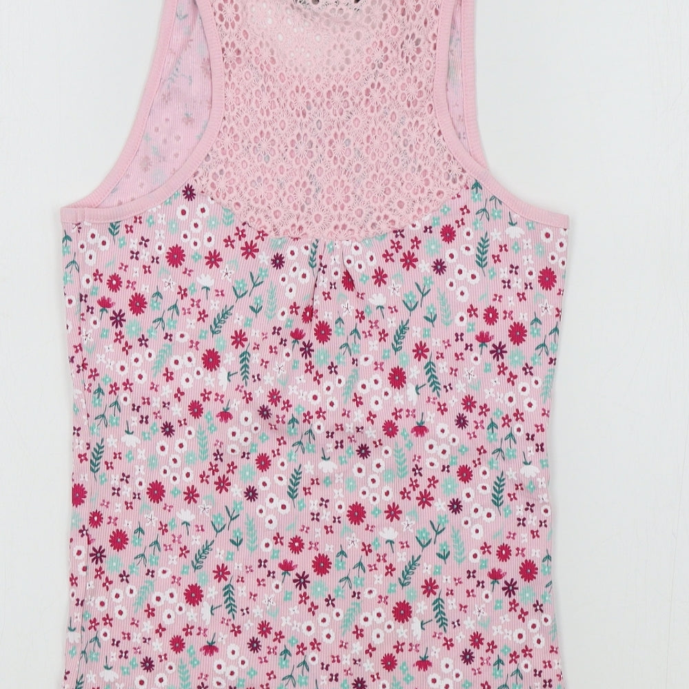 George Girls Pink Floral  Basic T-Shirt Size 13-14 Years