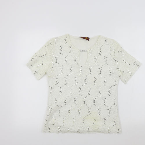 charlotte gold Womens White   Basic T-Shirt Size 12  - sparkle detail