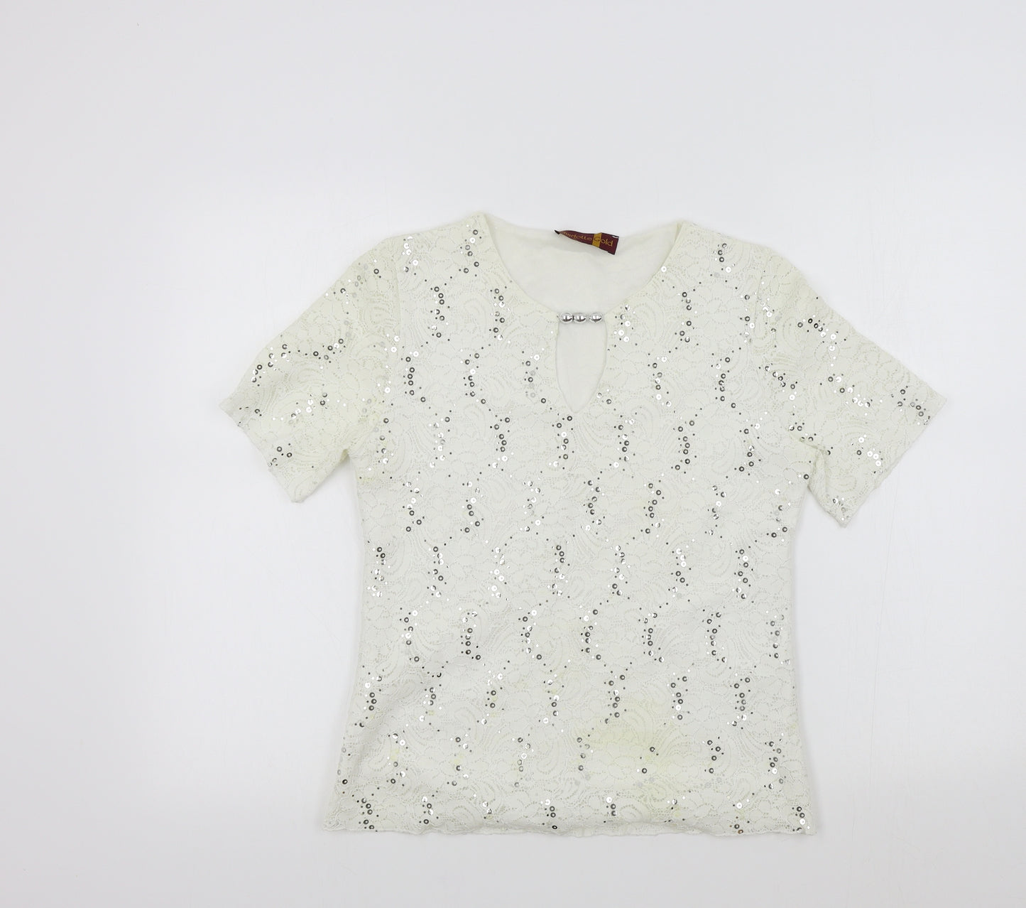 charlotte gold Womens White   Basic T-Shirt Size 12  - sparkle detail