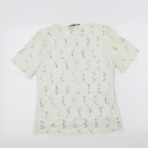 charlotte gold Womens White   Basic T-Shirt Size 12  - sparkle detail