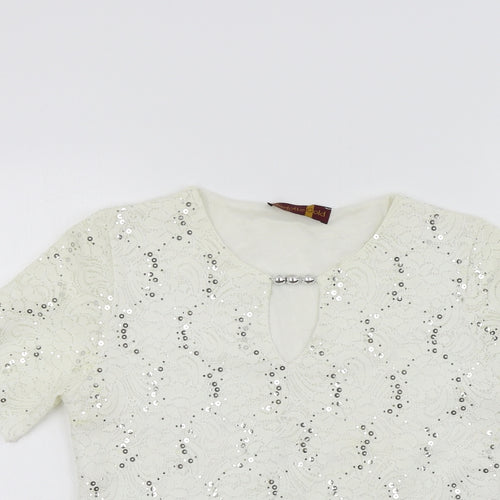 charlotte gold Womens White   Basic T-Shirt Size 12  - sparkle detail