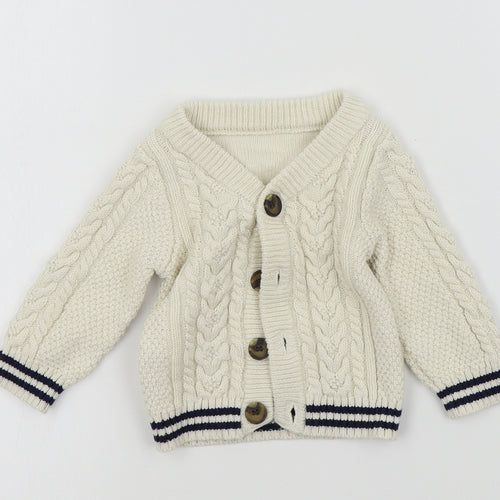 Nutmeg Boys Beige Colourblock  Cardigan Jumper Size 6-9 Months