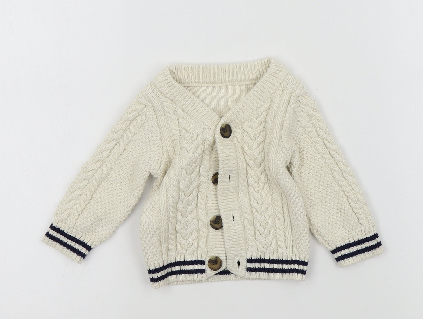 Nutmeg Boys Beige Colourblock  Cardigan Jumper Size 6-9 Months