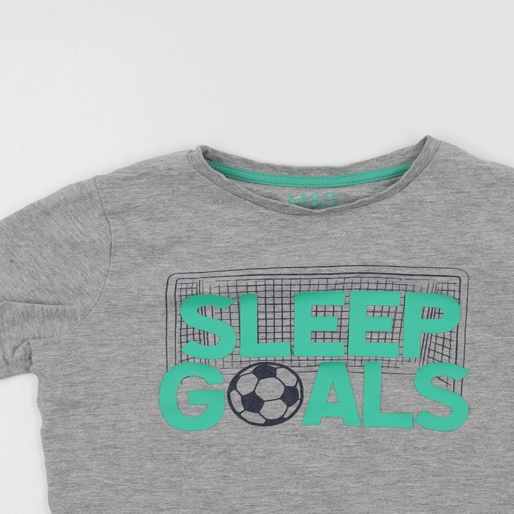 M&S Boys Grey Colourblock   Pyjama Top Size 8-9 Years