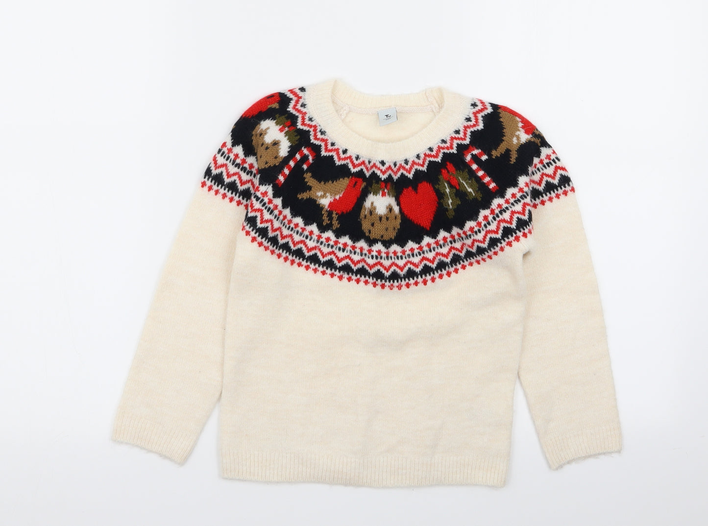 TU Girls Ivory Geometric  Pullover Jumper Size 6 Years  - Christmas Jumper