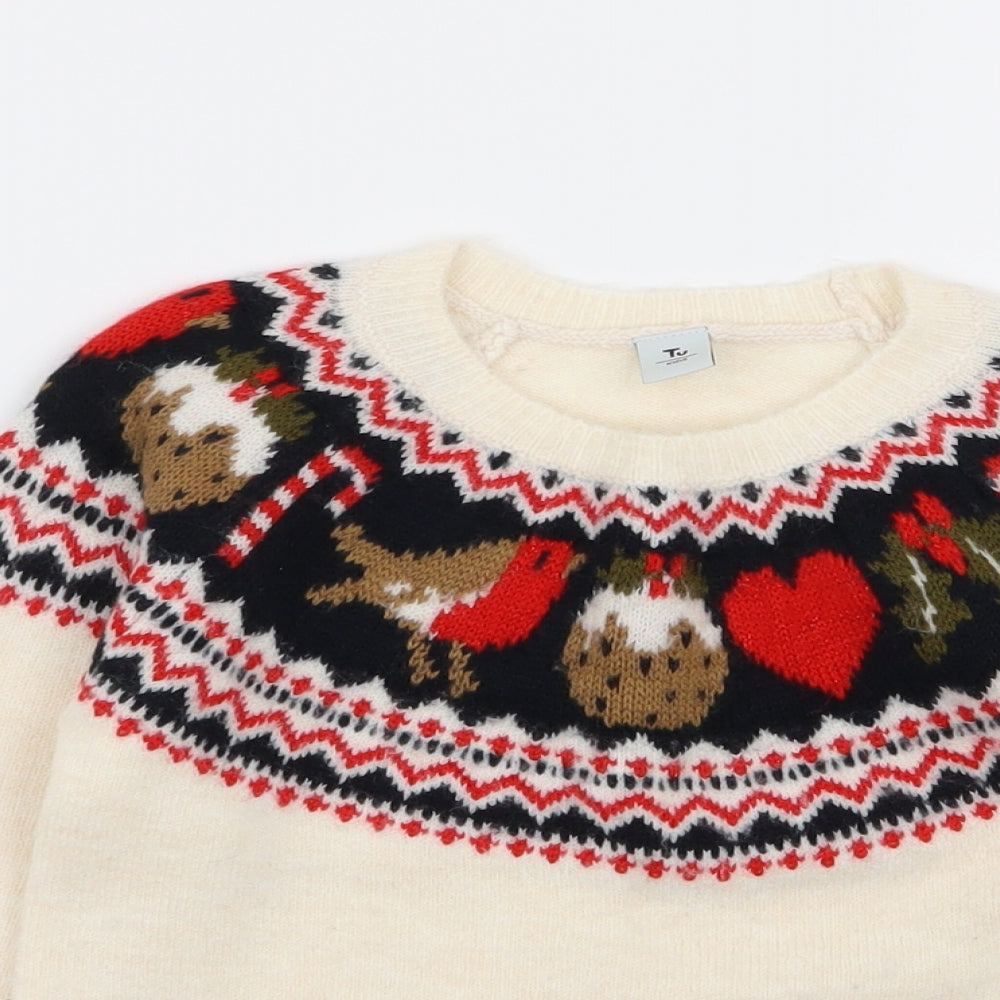 TU Girls Ivory Geometric  Pullover Jumper Size 6 Years  - Christmas Jumper