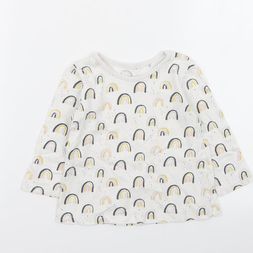 Asda George Girls White Geometric  Basic T-Shirt Size 9-12 Months