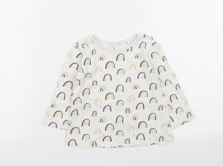 Asda George Girls White Geometric Basic T-Shirt Size 9-12 Months