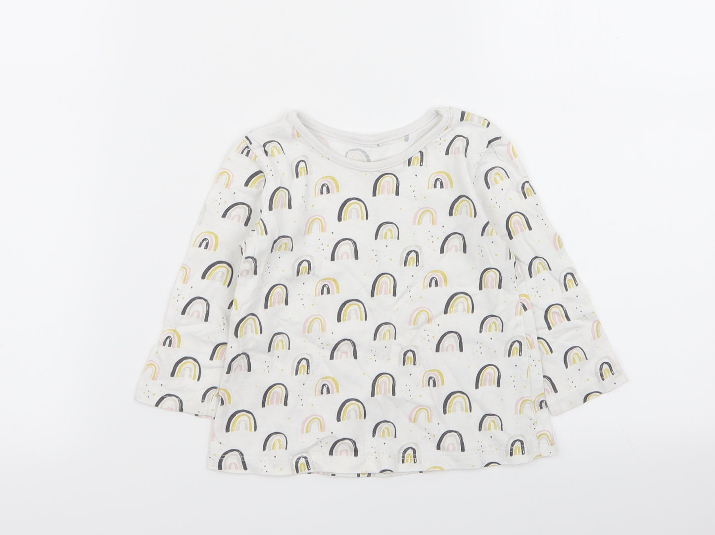 Asda George Girls White Geometric  Basic T-Shirt Size 9-12 Months