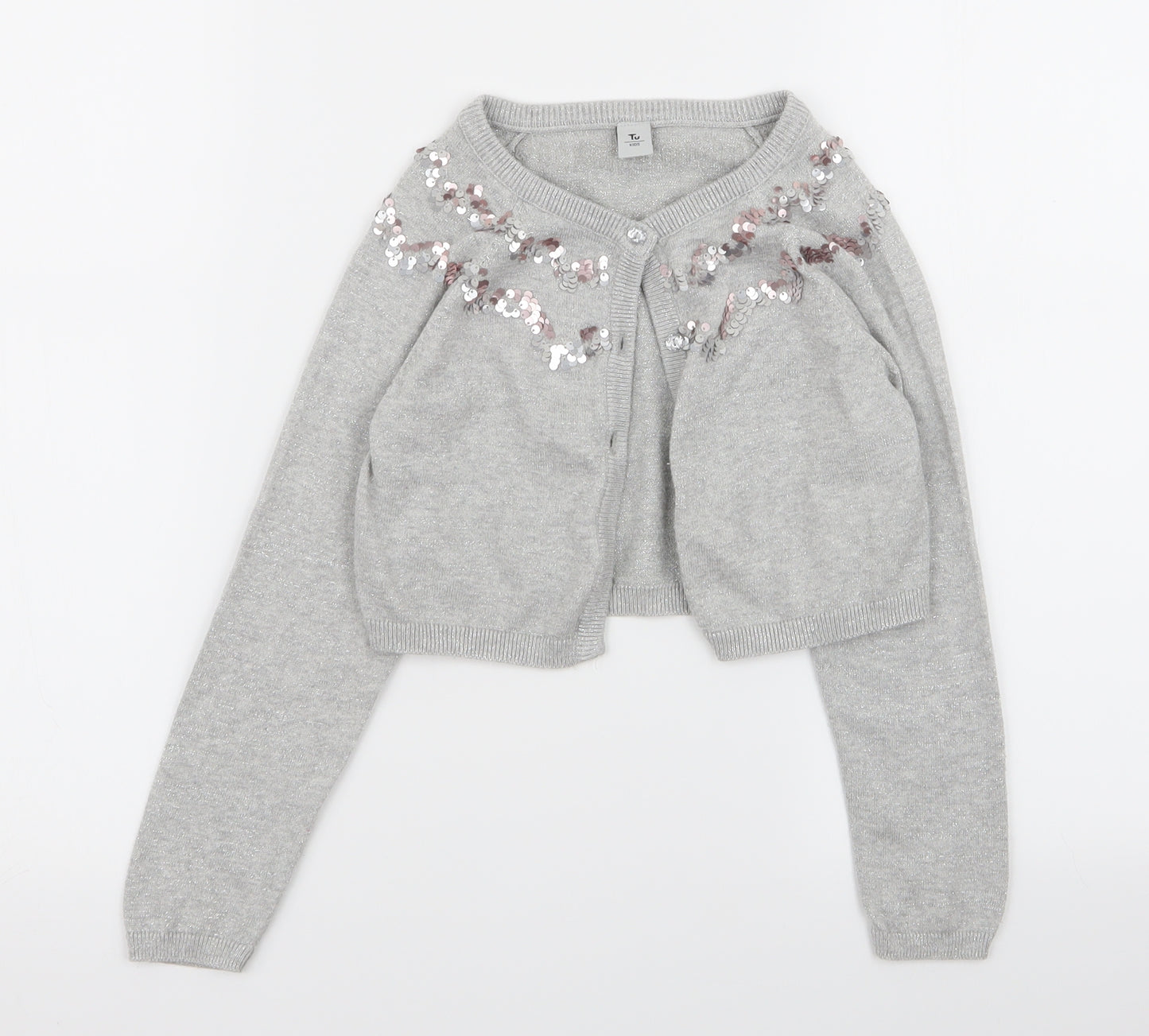 TU Girls Silver   Cardigan Jumper Size 7 Years