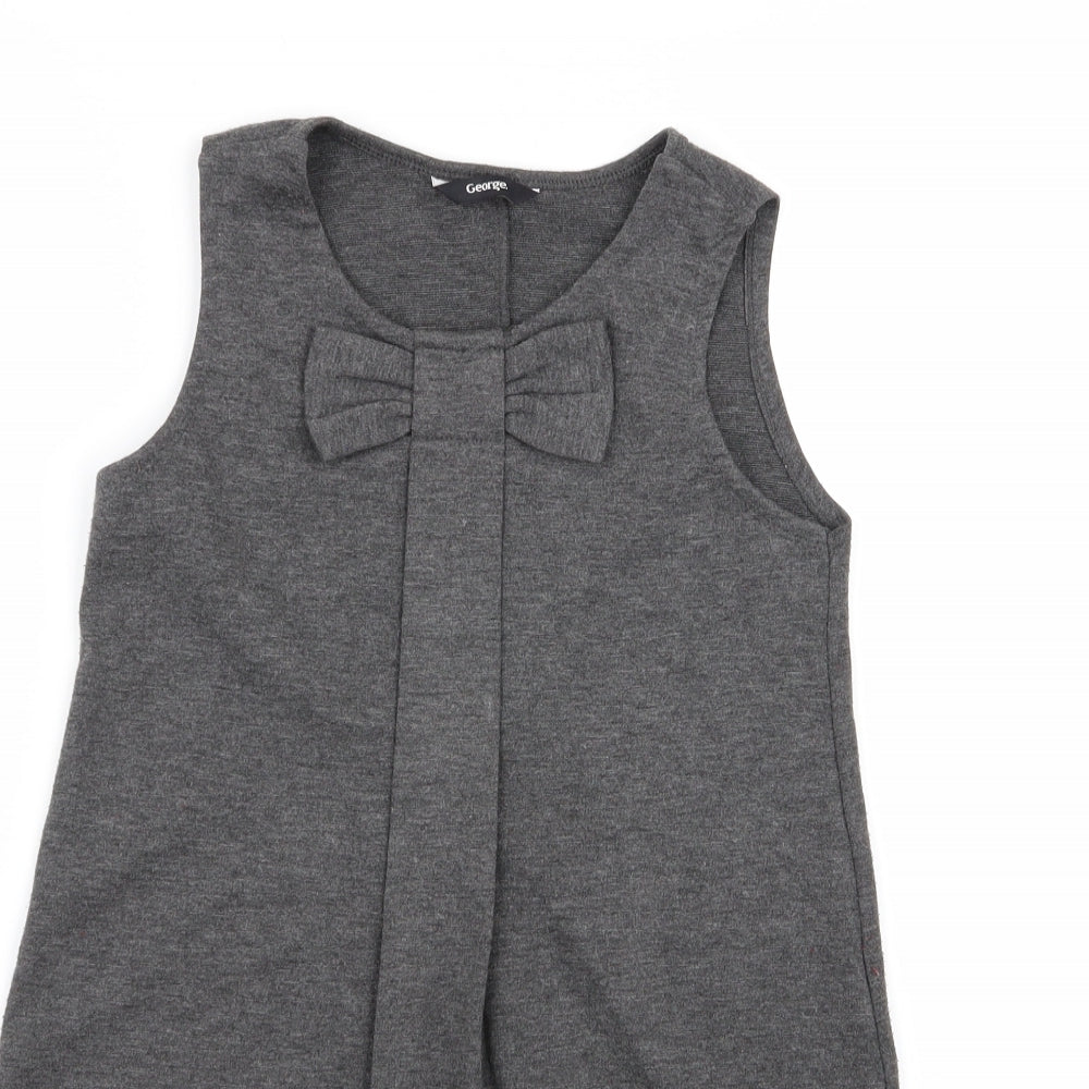 Asda George Girls Grey   Pinafore/Dungaree Dress  Size 7-8 Years  - school dress