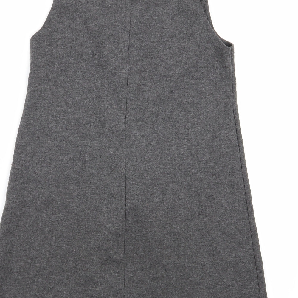 Asda George Girls Grey   Pinafore/Dungaree Dress  Size 7-8 Years  - school dress