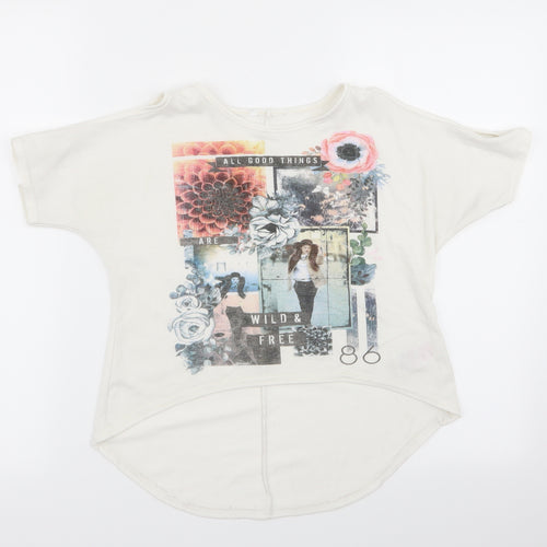 miss evie Girls White Floral  Basic T-Shirt Size 7-8 Years