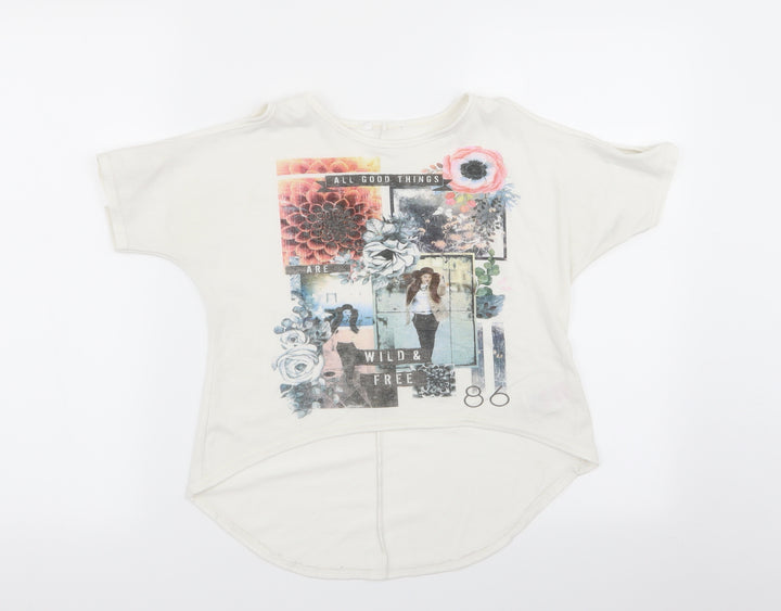 miss evie Girls White Floral  Basic T-Shirt Size 7-8 Years