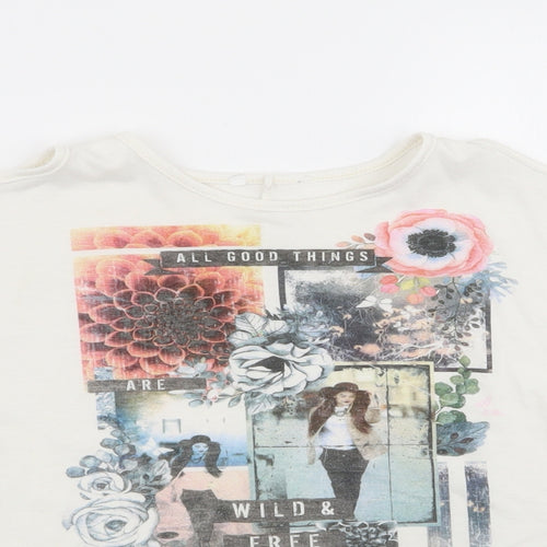 miss evie Girls White Floral  Basic T-Shirt Size 7-8 Years