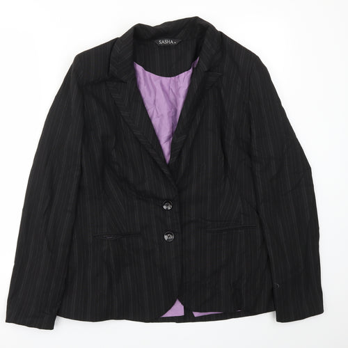 Sasha Womens Black Striped  Jacket Blazer Size 16