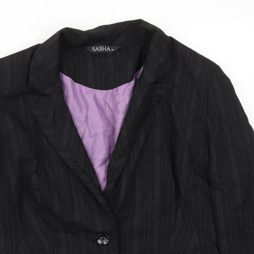 Sasha Womens Black Striped  Jacket Blazer Size 16