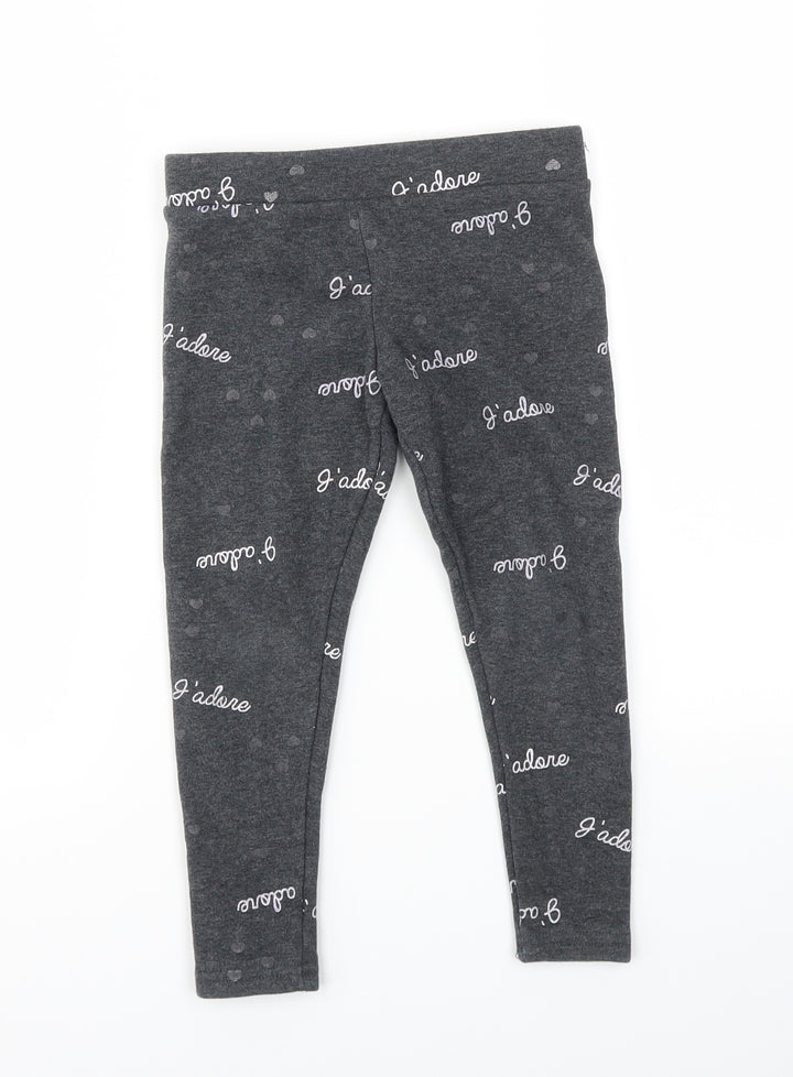 Primark Girls Grey Geometric Capri Trousers Size 4-5 Years