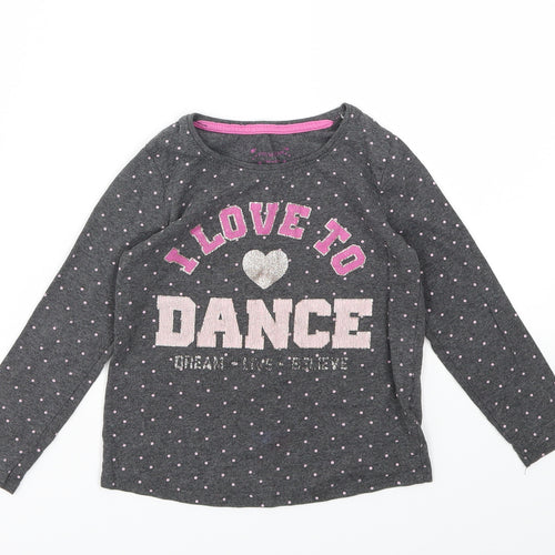 Primark Girls Grey Polka Dot  Basic T-Shirt Size 3-4 Years