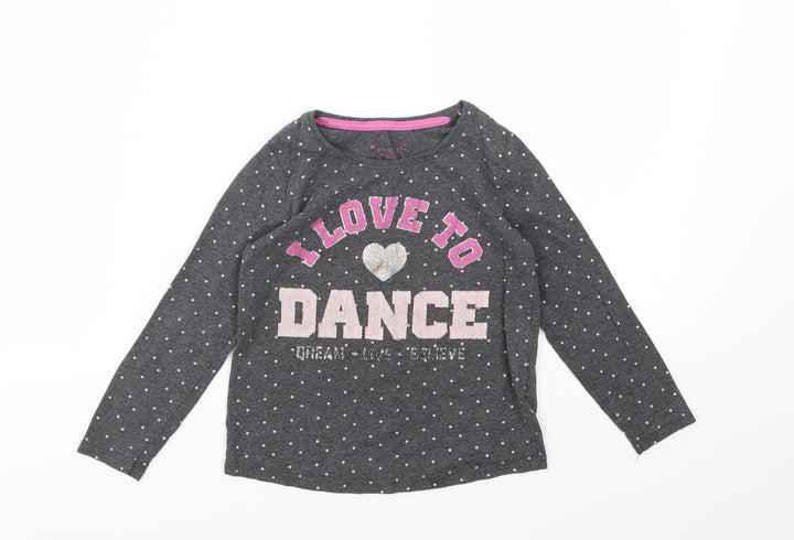 Primark Girls Grey Polka Dot  Basic T-Shirt Size 3-4 Years