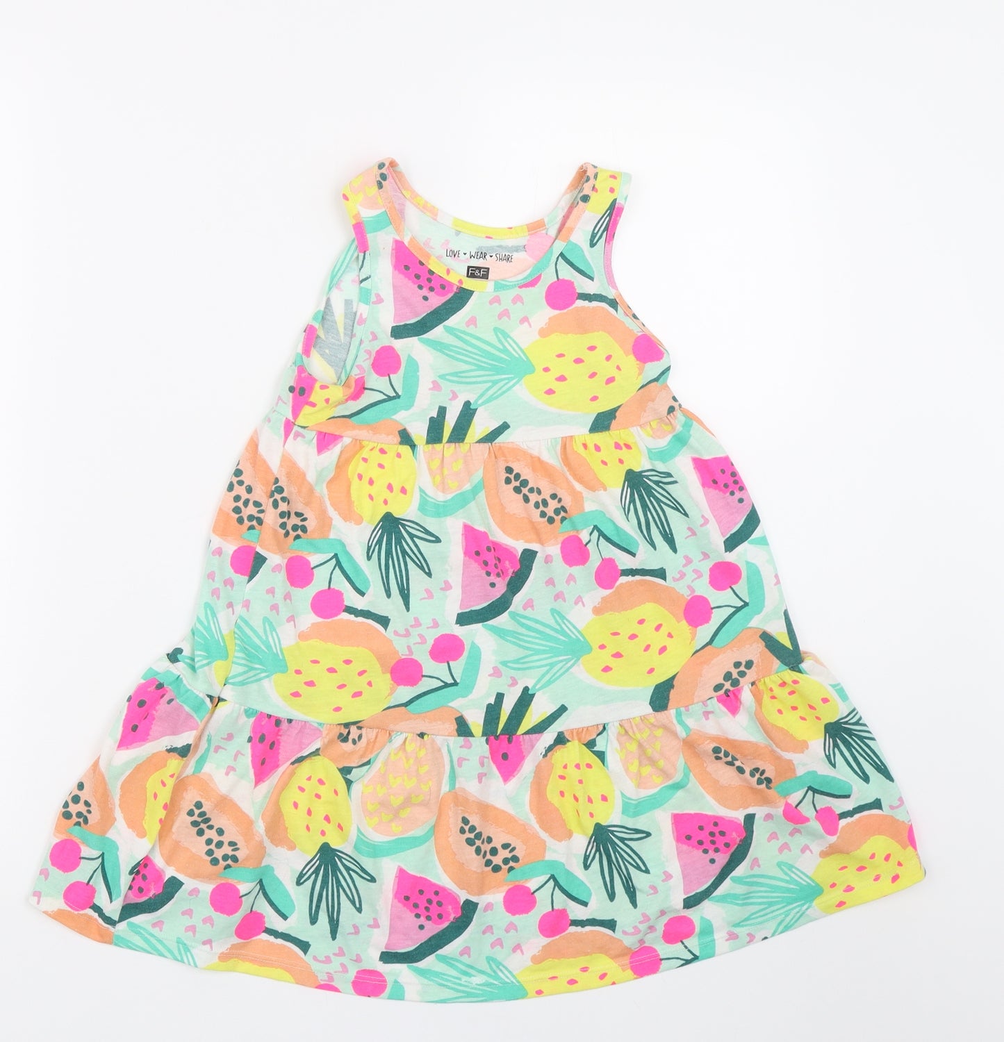 F&F Girls Multicoloured Floral  Tank Dress  Size 6-7 Years  - Summer