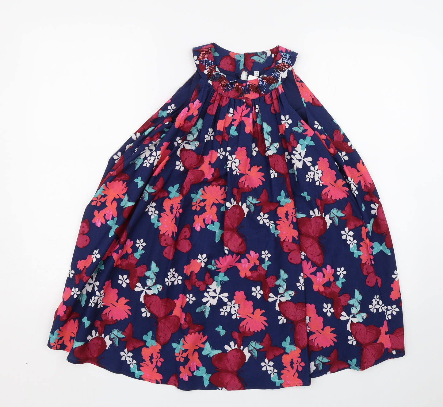 M&S Girls Blue Floral  Tank Dress  Size 7-8 Years