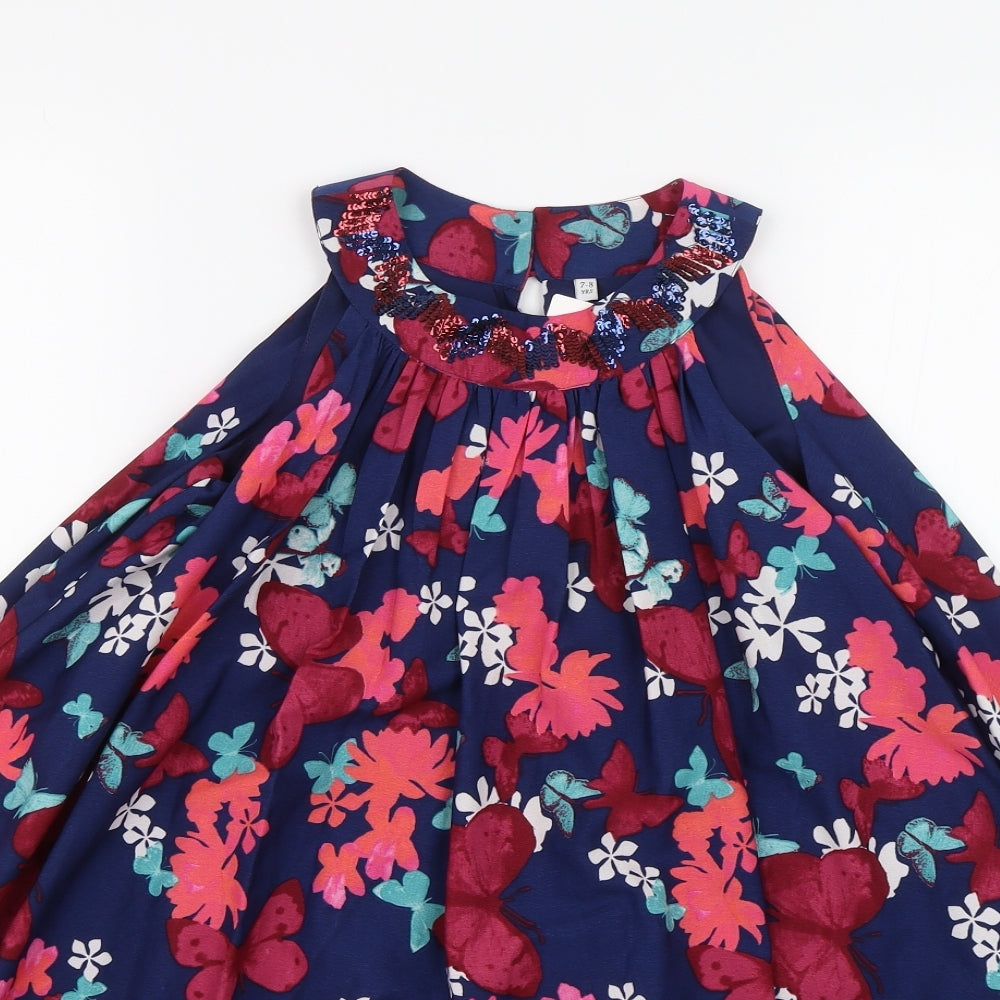 M&S Girls Blue Floral  Tank Dress  Size 7-8 Years