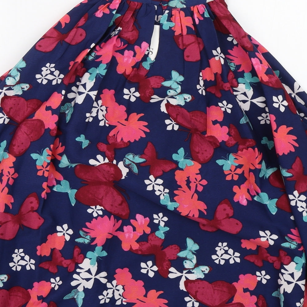 M&S Girls Blue Floral  Tank Dress  Size 7-8 Years