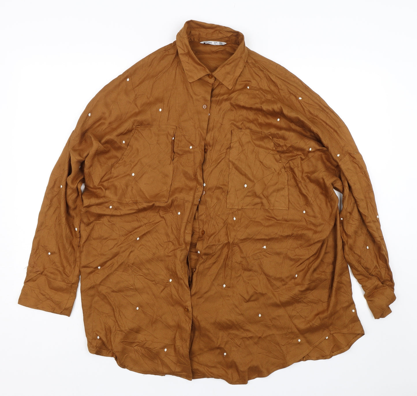 Lefties Womens Brown Polka Dot  Basic Button-Up Size L