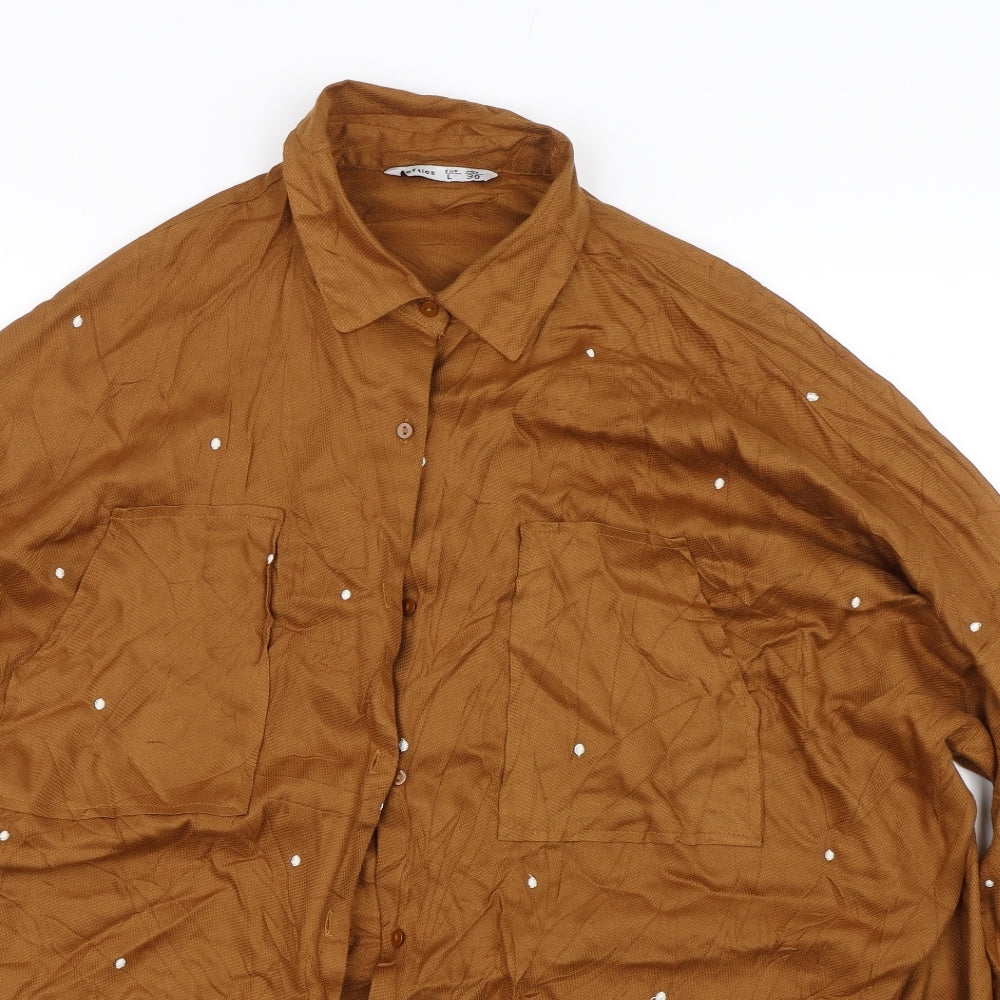 Lefties Womens Brown Polka Dot  Basic Button-Up Size L