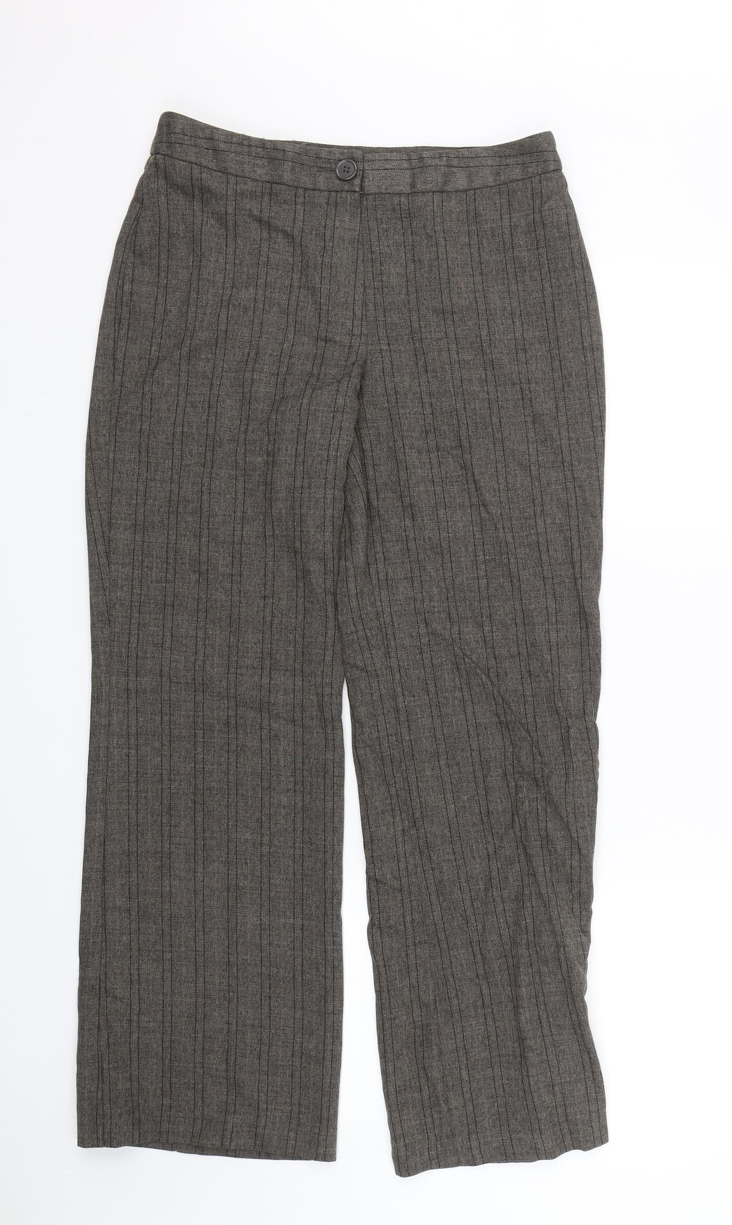 M&S Womens Brown Striped  Trousers  Size 10 L28 in