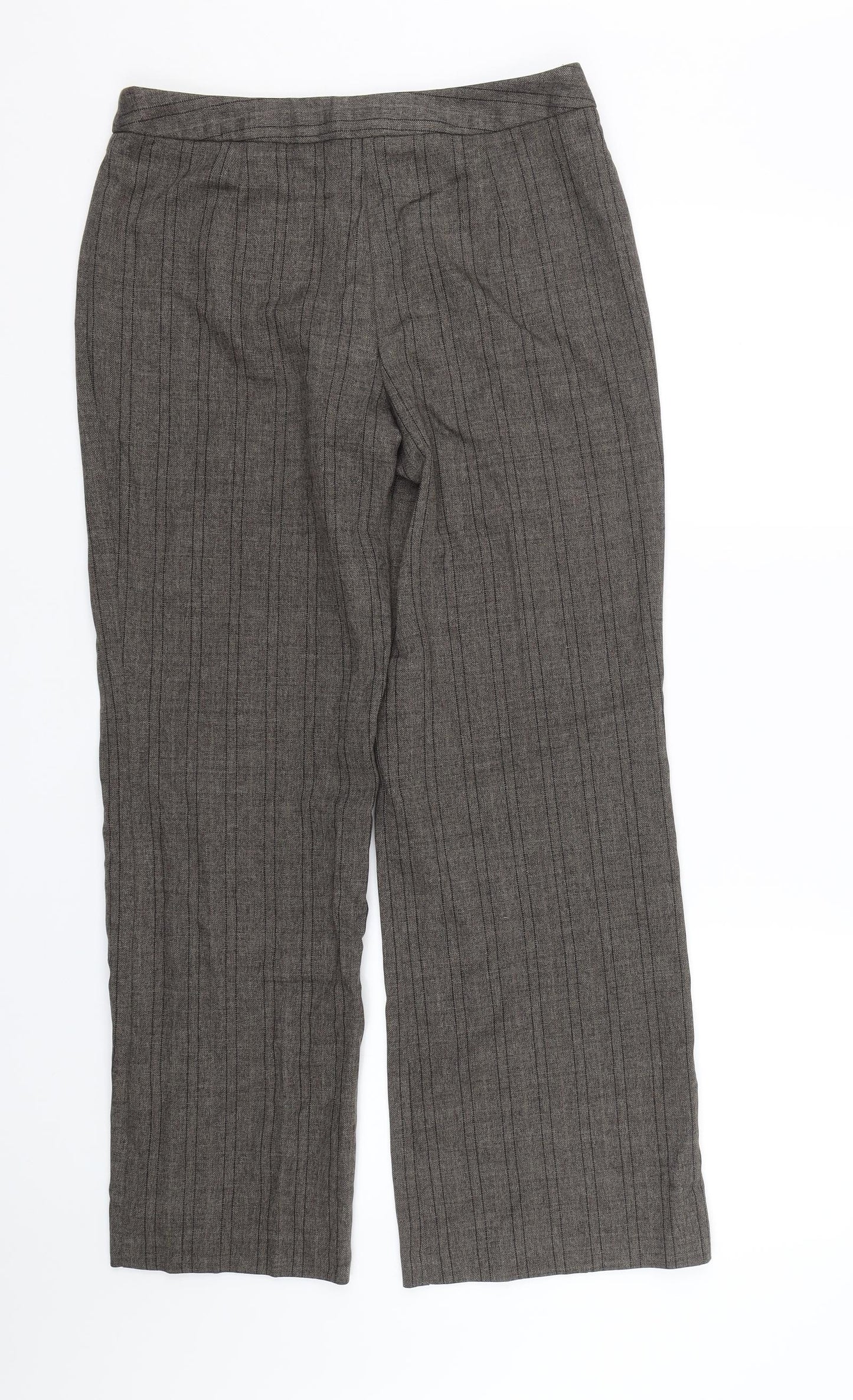 M&S Womens Brown Striped  Trousers  Size 10 L28 in