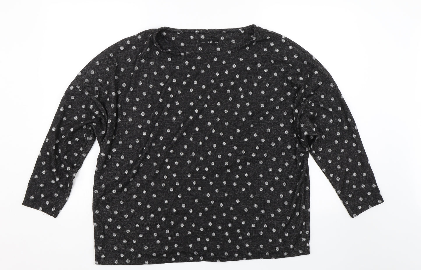 F&F Womens Black Polka Dot  Basic T-Shirt Size 16