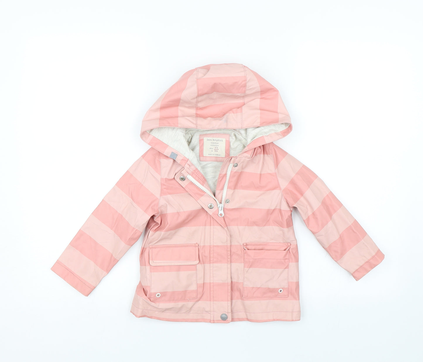 Zara Girls Pink Striped  Rain Coat Coat Size 3-4 Years