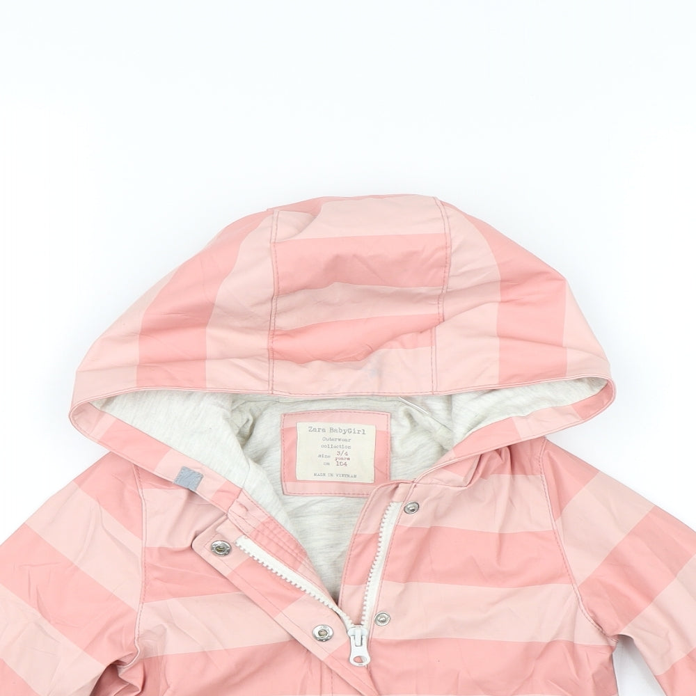 Zara Girls Pink Striped  Rain Coat Coat Size 3-4 Years
