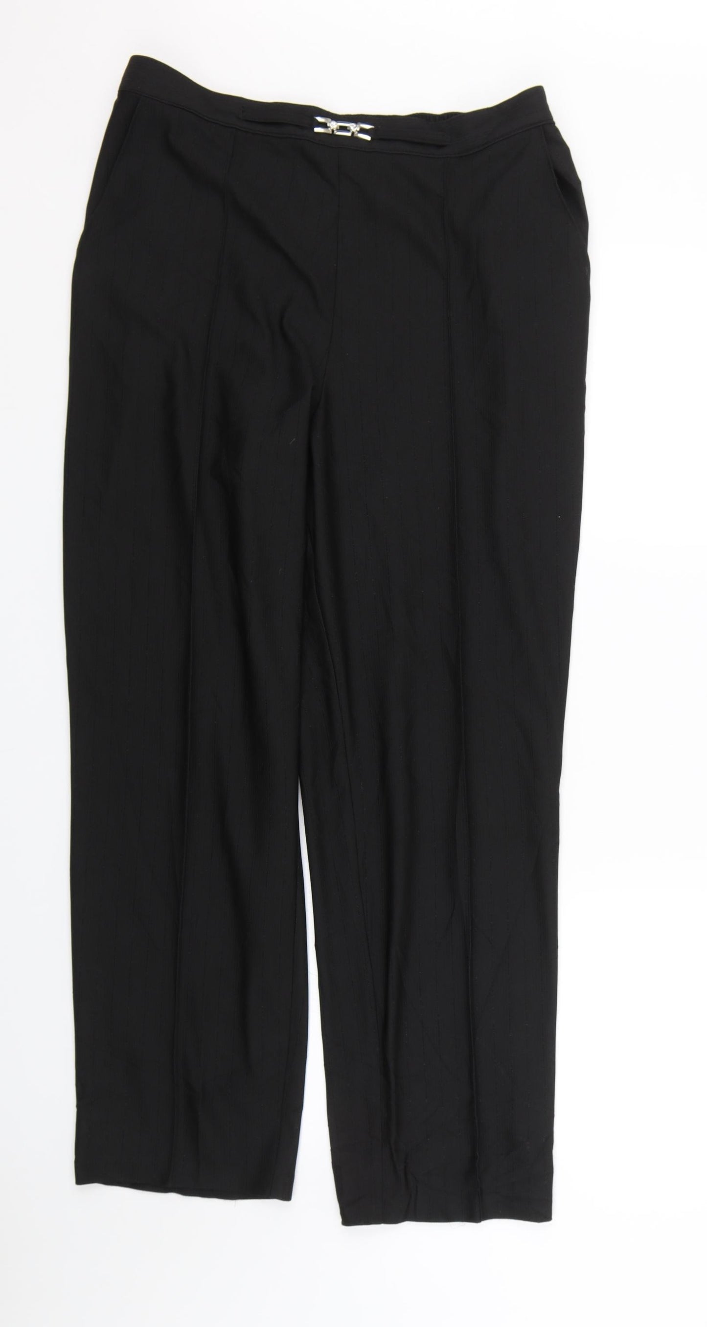 M&S Womens Black Striped  Trousers  Size 16 L26 in