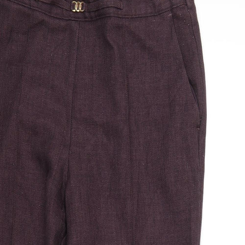 M&S Womens Purple Herringbone  Cropped Trousers Size 16 L25 in