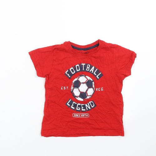 Primark Boys Red   Basic T-Shirt Size 2-3 Years  - Football Legend