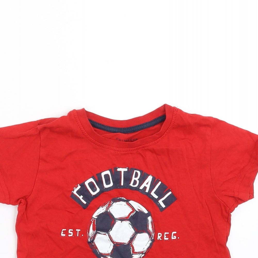 Primark Boys Red   Basic T-Shirt Size 2-3 Years  - Football Legend